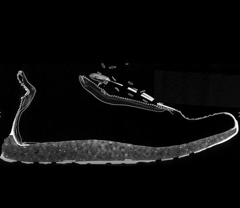 chaussure Adidas en tomography de profil, micro CT, RX Solutions
